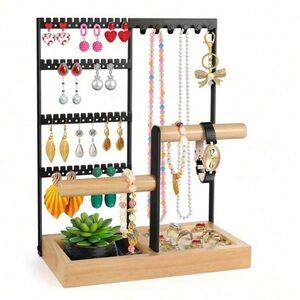 Wooden Jewelry Organizer with Black Accents